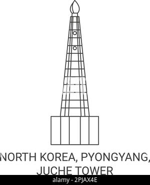 North Korea, Pyongyang, Juche Tower travel landmark vector illustration ...