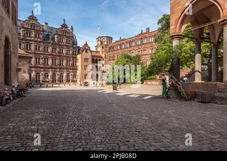 The inner courtyard of Heidelberg Castle, one of the most fascinating German castles. Heidelberg, Baden-Württemberg, Germany Stock Photo