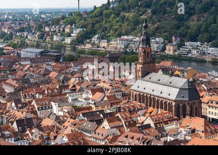 Aerial view of Heidelberg Old town seen from Heidelberg castle viewpoint, Baden-Württemberg, Germany Stock Photo