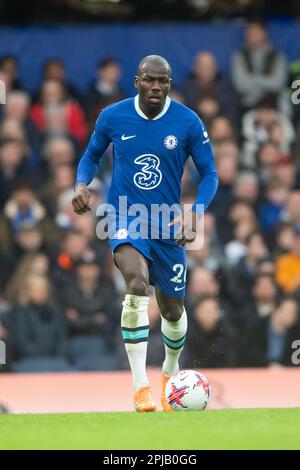 London, UK. 01st Apr, 2023. Kalidou Koulibaly of Chelsea during the Premier League match between Chelsea and Aston Villa at Stamford Bridge, London, England on 1 April 2023. Photo by Salvio Calabrese. Editorial use only, license required for commercial use. No use in betting, games or a single club/league/player publications. Credit: UK Sports Pics Ltd/Alamy Live News Stock Photo