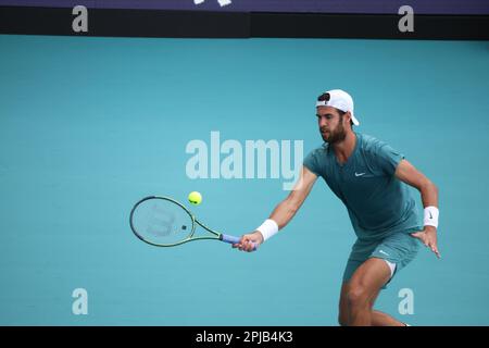 MIAMI GARDENS, FLORIDA - MARCH 31: Karen Khachanov at the Hard Rock Stadium on March 31, 2023 in Miami Gardens, Florida. People: Karen Khachanov Credit: Storms Media Group/Alamy Live News Stock Photo