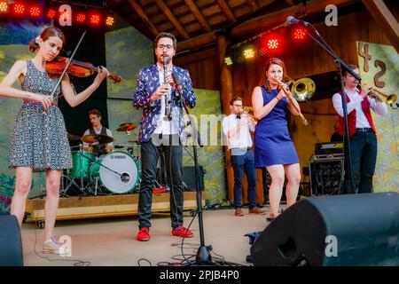 Oktopus, traditional klezmer, classical  and Quebecois music, Canmore Folk Music Festival, Canmore, Alberta, Canada Stock Photo