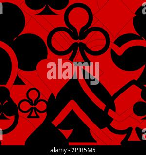abstract seamless black and red pattern of different card suits, texture, design Stock Photo
