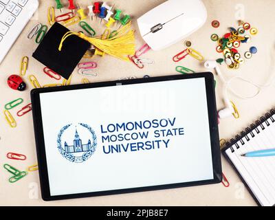 Germany. 1st Apr, 2023. In this photo illustration, a Lomonosov Moscow State University logo seen displayed on a tablet. (Credit Image: © Igor Golovniov/SOPA Images via ZUMA Press Wire) EDITORIAL USAGE ONLY! Not for Commercial USAGE! Stock Photo