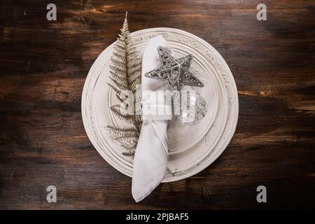Christmas place setting - top view Stock Photo