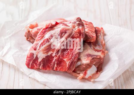 Raw spare ribs on white background, ready for cooking Stock Photo