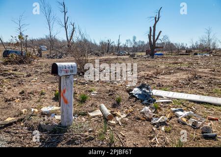 Mayfield, Kentucky, Damage from the December 2021 tornado that devasted towns in western Kentucky Stock Photo