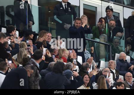 Turin, Italy, 1st April 2023. Former Juventus captain and striker Alessandro Del Piero salutes the fans as they chant his name during the Serie A match at Allianz Stadium, Turin. Picture credit should read: Jonathan Moscrop / Sportimage Stock Photo