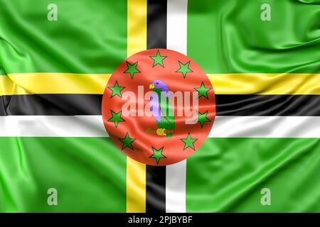 Ruffled Flag of Dominica. 3D Rendering Stock Photo