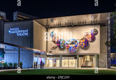 Singtel Waterfront Theatre at night, Singapore Stock Photo