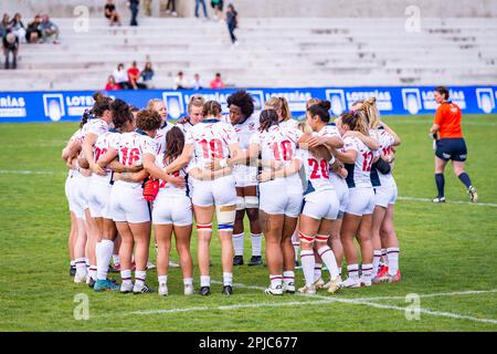 Madrid, Spain. 01st Apr, 2023. USA women's rugby team before the women's rugby match between Canada and USA valid for the World Rugby Pacific Four Series 2023 played at Estadio Nacional Universidad Complutense,&#xA;Madrid, Spain on Saturday 01 April 2023 Credit: Live Media Publishing Group/Alamy Live News Stock Photo