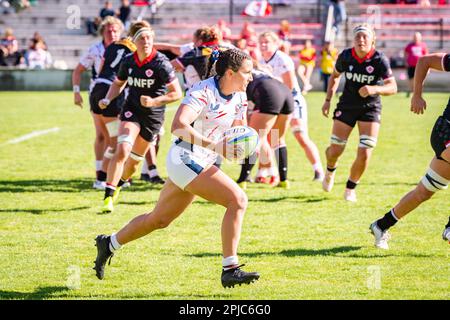 Madrid, Spain. 01st Apr, 2023. Tess Feury (USA) in action during the womenâ&#x80;&#x99;s rugby match between Canada and USA valid for the World Rugby Pacific Four Series 2023 played at Estadio Nacional Universidad Complutense, Madrid, Spain on Saturday 01 April 2023 Credit: Independent Photo Agency/Alamy Live News Stock Photo