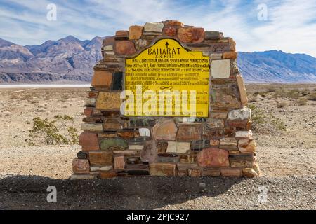 Ballarat CA USA Feb. 16, 2023 A stone roadside sign marker tells visitors about the Ghost Town Stock Photo