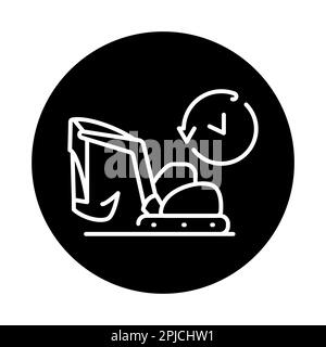 Excavator rental black line icon. Self-prepelled earthmoving machine. 24 hour rent service Stock Vector