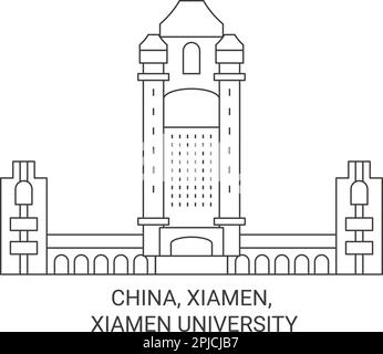 China, Xiamen, Xiamen University travel landmark vector illustration Stock Vector