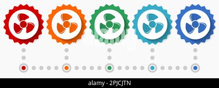 Fan vector icon set, colorful infographic template, set of flat design badge icons in 5 color options Stock Vector