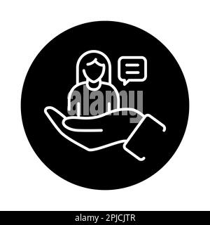 Customer care black line icon. Hand holding client. Support service Stock Vector