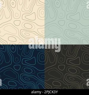 Topography patterns. Seamless elevation map tiles. Beautiful isoline background. Superb tileable patterns. Vector illustration. Stock Vector
