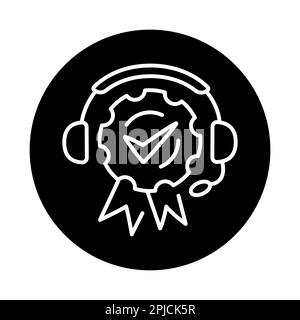 Quality service black line icon. Headphones and award. Support service Stock Vector