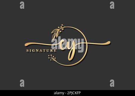 luxury gold signature initial cy logo design isolated leaf and flower Stock Vector