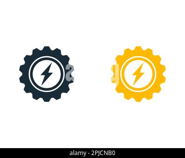 Thunder Bolt Gear Icon Vector Logo Template Illustration Design Stock Vector