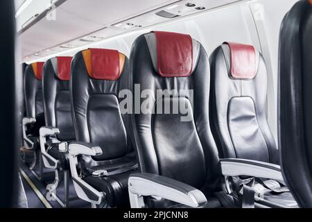 Interior of modern airplane. Quality material. No people Stock Photo