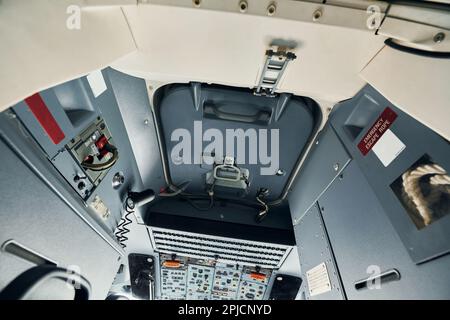Interior of modern airplane. Quality material. No people Stock Photo