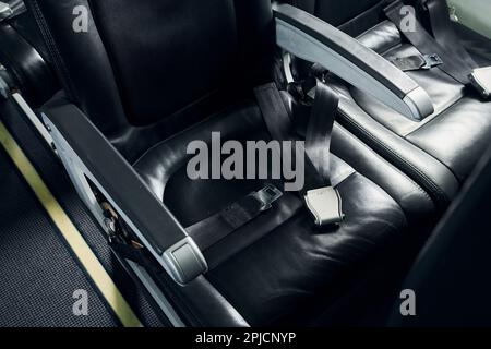 Interior of modern airplane. Quality material. No people Stock Photo