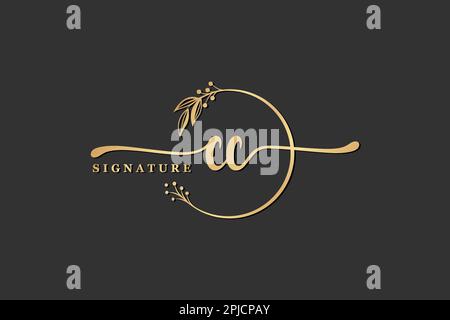 luxury signature initial cc logo design isolated leaf and flower Stock Vector