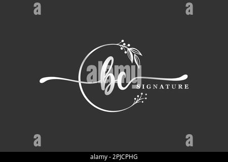 luxury signature initial bc logo design isolated leaf and flower Stock Vector