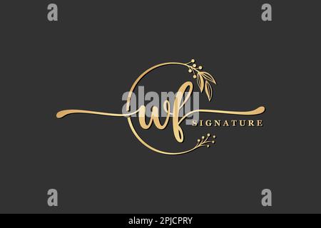 luxury signature initial wf logo design isolated leaf and flower Stock Vector
