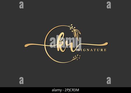 luxury signature initial kr logo design isolated leaf and flower Stock Vector