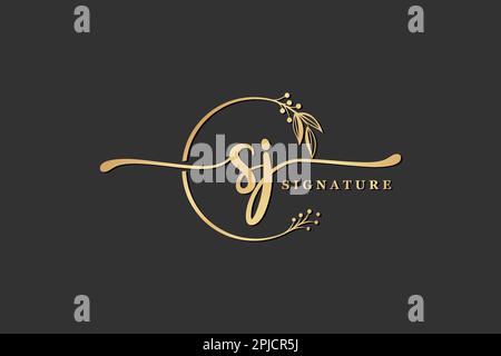 luxury signature initial sj logo design isolated leaf and flower Stock Vector