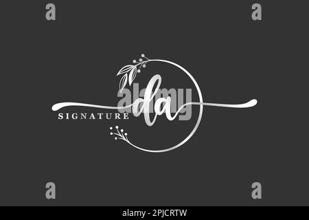 luxury signature initial da logo design isolated leaf and flower Stock Vector