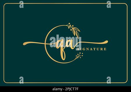 luxury gold signature initial Qa logo design isolated leaf and flower Stock Vector