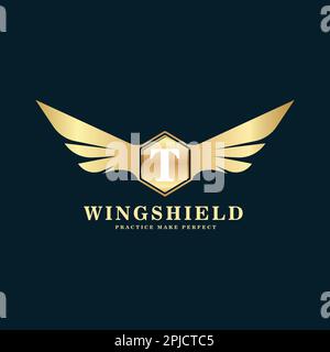 winged shield golden logo vector illustration Stock Vector