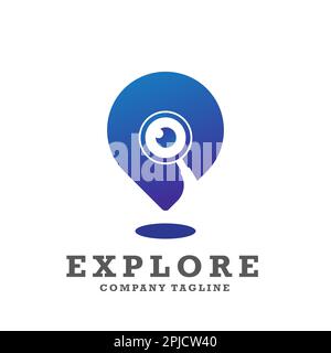 magnifier with eye logo symbol isolated pin map ,Creative gps map point location symbol concept. Stock Vector