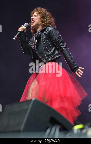 Madrid, Spain. 01st Apr, 2023. Singer Vicky Larraz performs during the concert at the festival Yo Fui a EGB tour 2023 at the Wizcenter in Madrid. (Photo by Atilano Garcia/SOPA Images/Sipa USA) Credit: Sipa USA/Alamy Live News Stock Photo