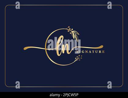 luxury gold signature initial LN logo design isolated leaf and flower Stock Vector