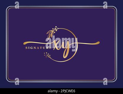 luxury gold signature initial XY logo design isolated leaf and flower Stock Vector