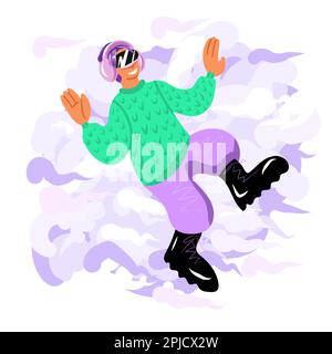 a person in VR glasses and headphones. communication in the network. new vector technology Stock Vector