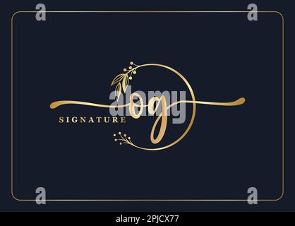 luxury gold signature initial Og logo design isolated leaf and flower Stock Vector