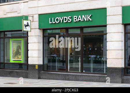 London, UK - March 16, 2023; Lloyds Bank branch on Cheapside in City of London with sign and name Stock Photo