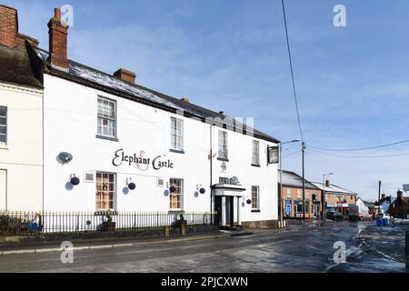 Shawbury, UK - March 10, 2023; Elephant and Castle pub in center of North Shropshire village of Shawbury on A53 trunk road Stock Photo