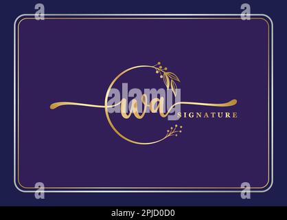 luxury gold signature initial WA logo design isolated leaf and flower Stock Vector