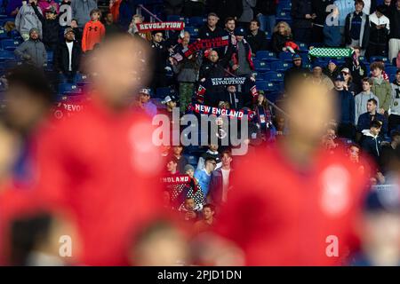 Gillette Stadium. 1st Apr, 2023. Massachusetts, USA; Revolution fans cheer  for their squad in an MLS game between the New England Revolution and New  York City FC at Gillette Stadium. (c) Burt