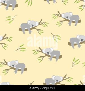 Seamless pattern with cute sleeping koala bears. Vector background Stock Vector