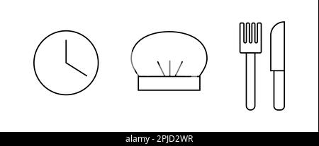 Cooking line icons. Boiling time, fork and knife, chef hat line icons. Vector Stock Vector