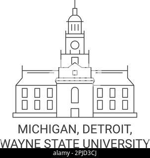 United States, Michigan, Detroit, Wayne State University travel landmark vector illustration Stock Vector