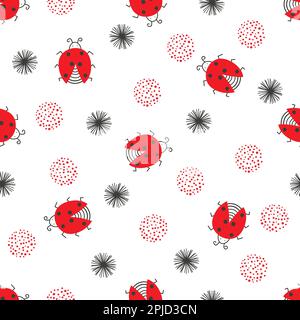 Cute ladybugs seamless pattern. Vector background. Stock Vector